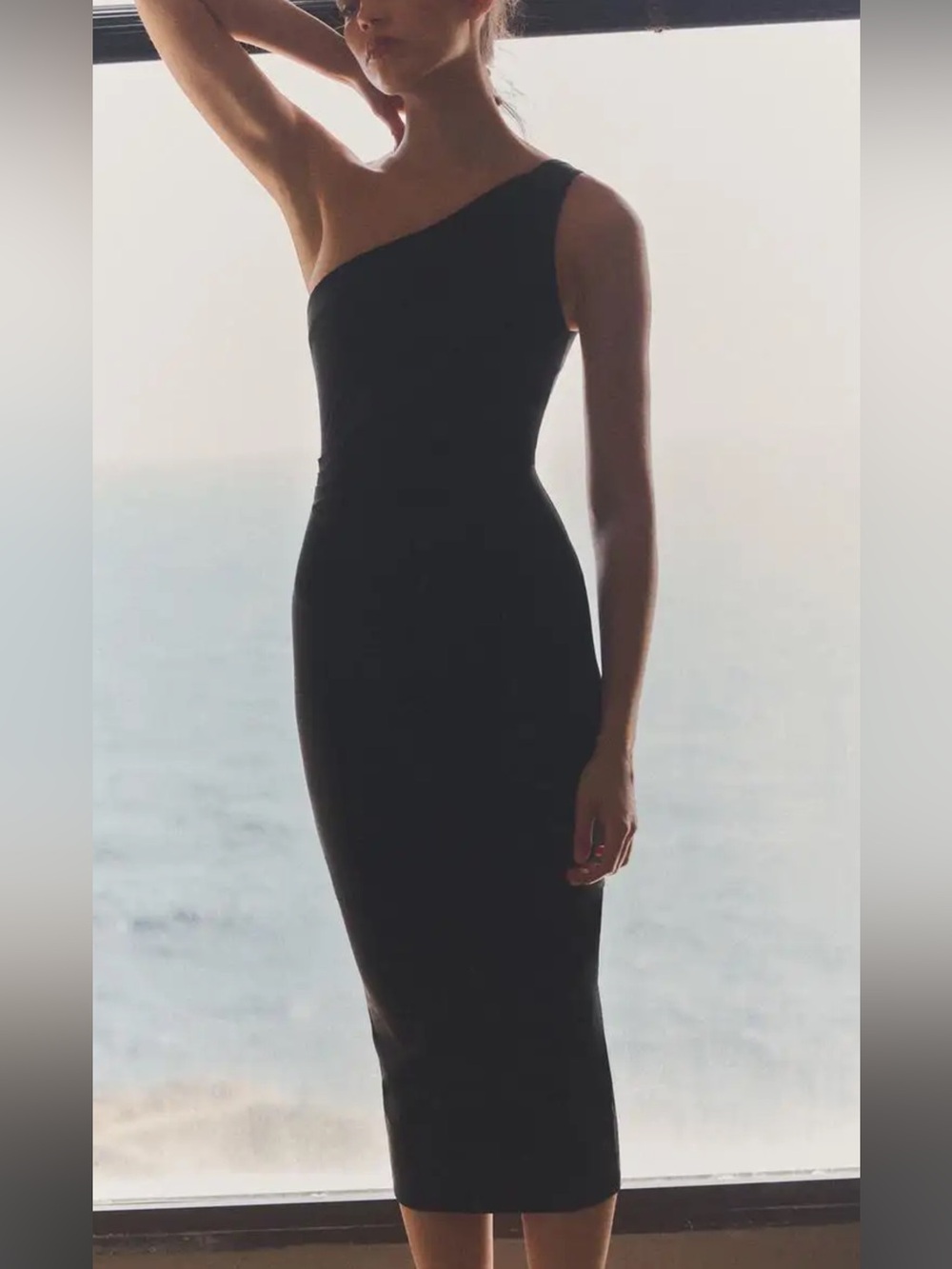 Zara Black One-Shoulder Midi Dress